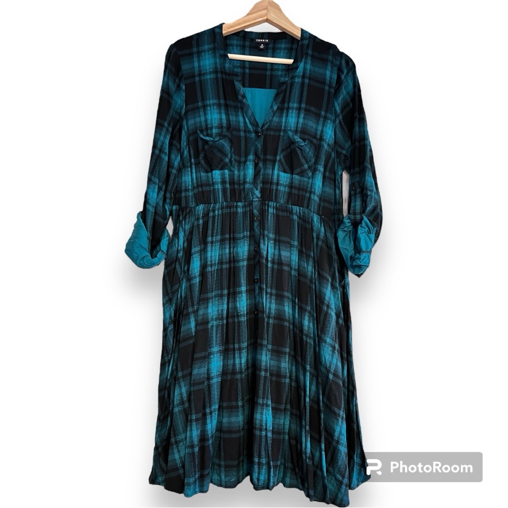 Torrid teal and black button-up dress - size 0